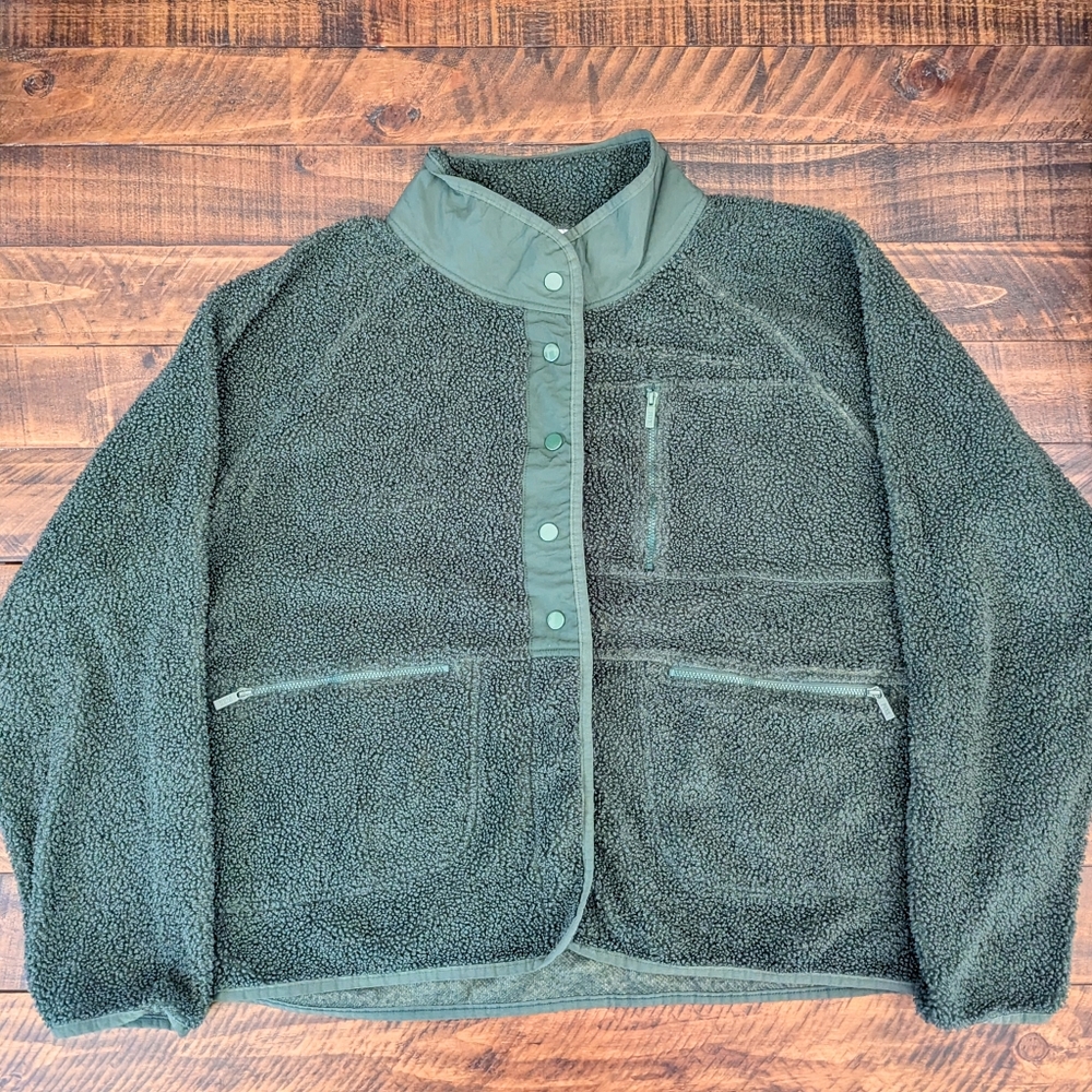 Victoria's Secret PINK Cozy Snap Jacket Size Large Enchanted Forest Green